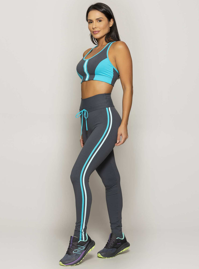 LEGGING COM BOLSO POWER FIT CINZA/AZUL M