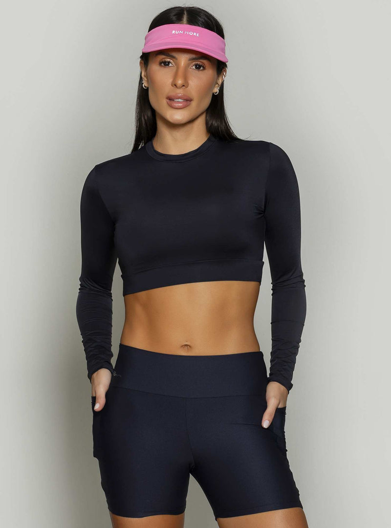 CROPPED MANGA LONGA BRISA PRETO P