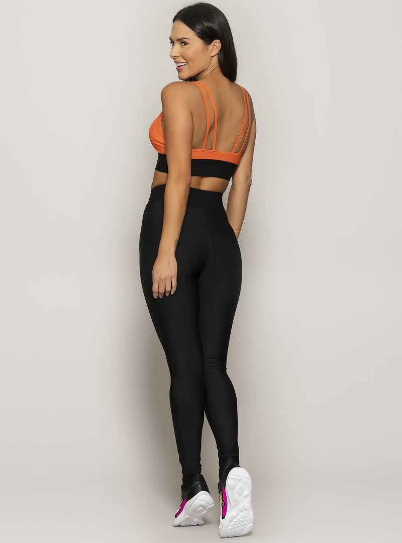 LEGGING COS COM ELASTICO PRETA COM LARANJA M