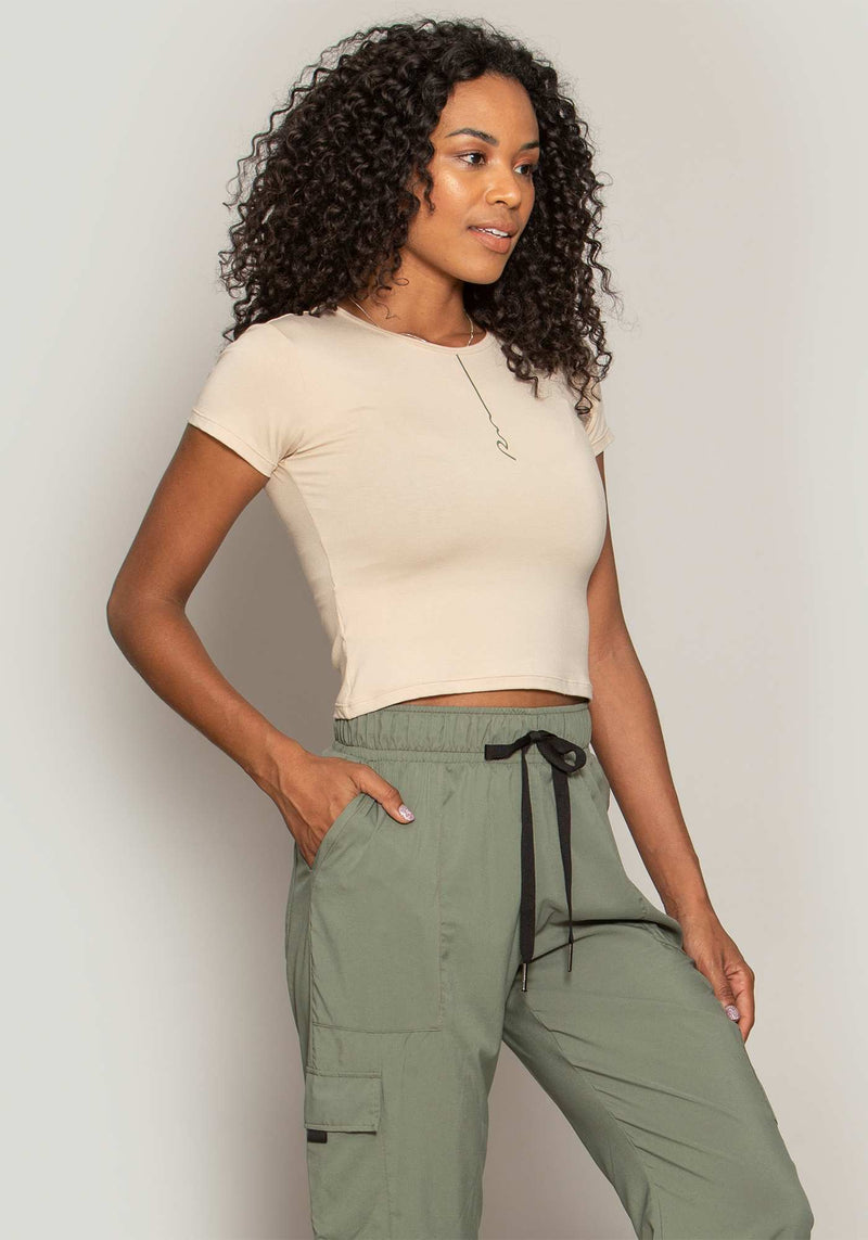 BLUSA CROPPED MALHA VISCOSE BEGE M