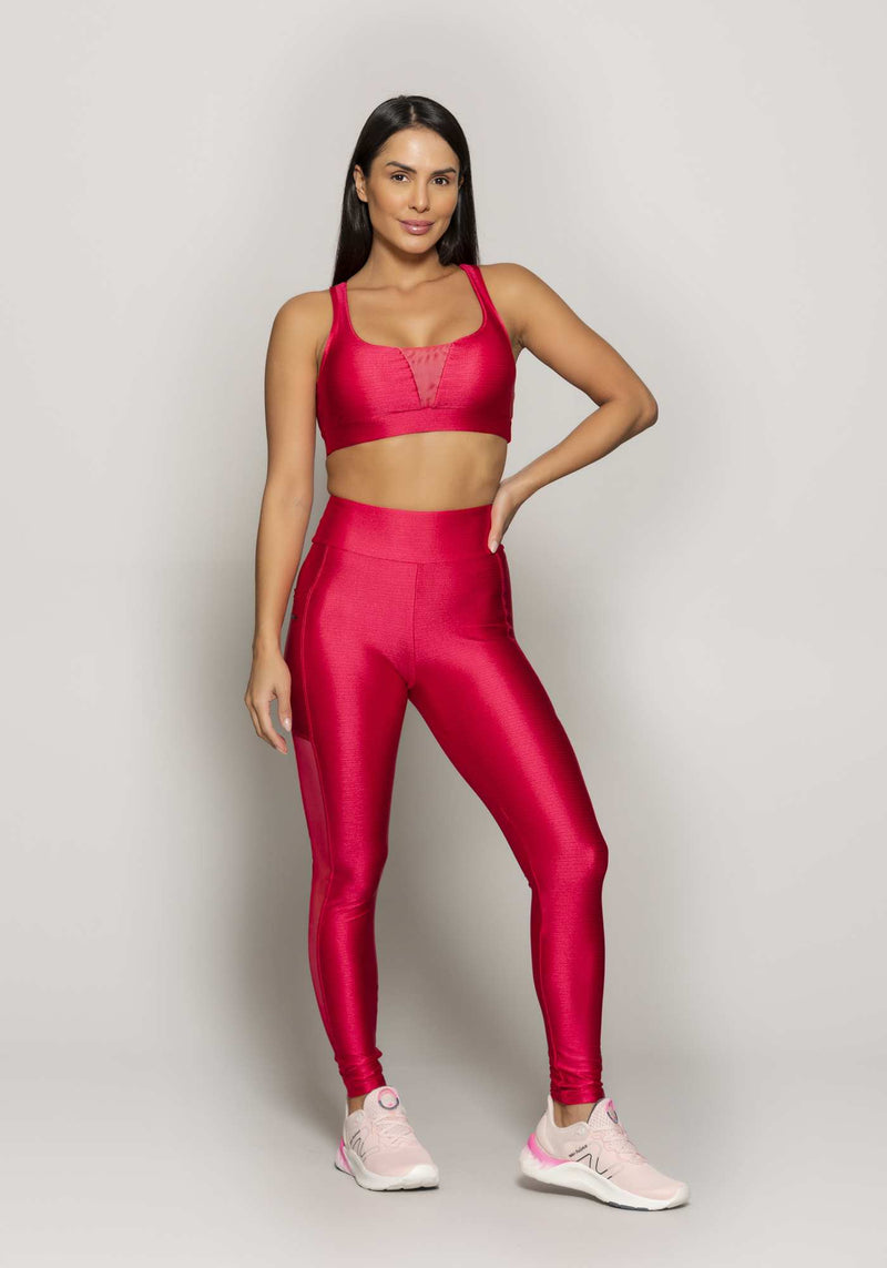 LEGGING COM BOLSO SHINE RISCADO ROSA P