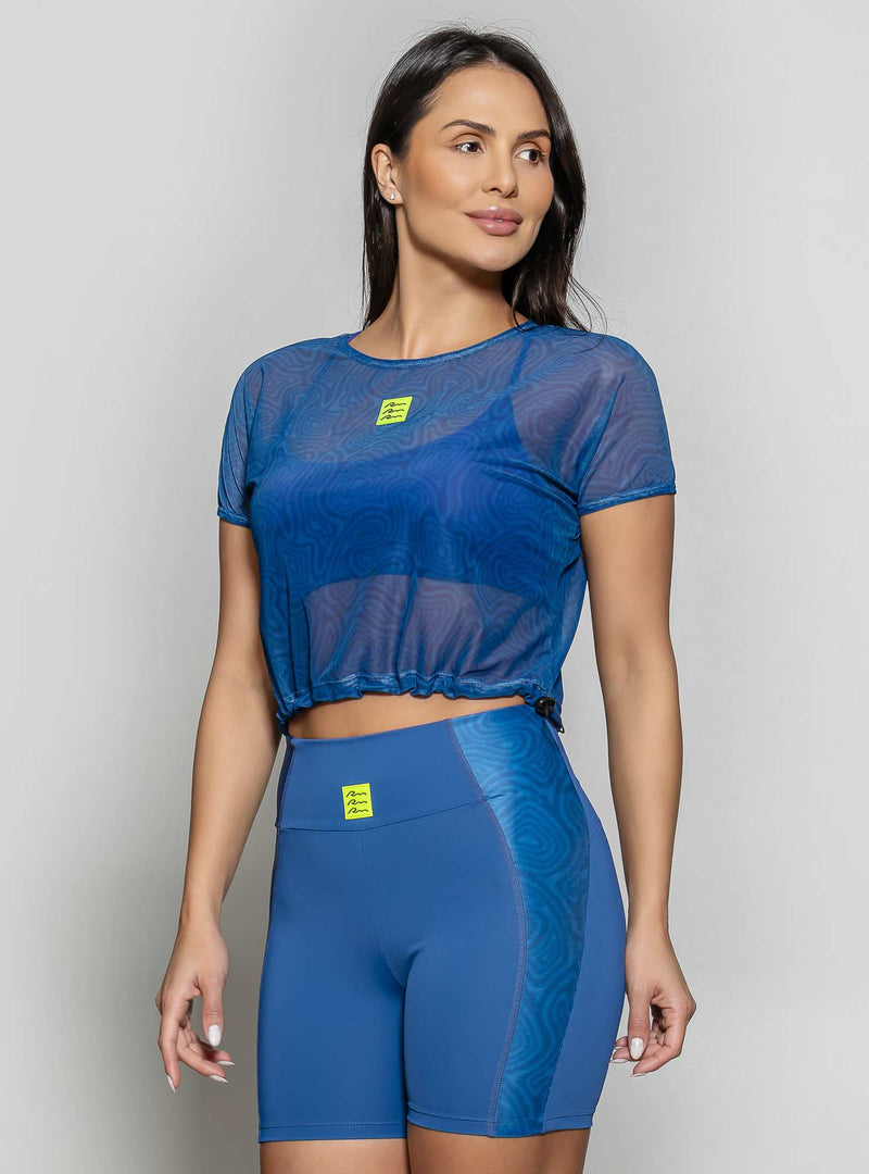 BLUSA CROPPED TULE PLIE AZUL M