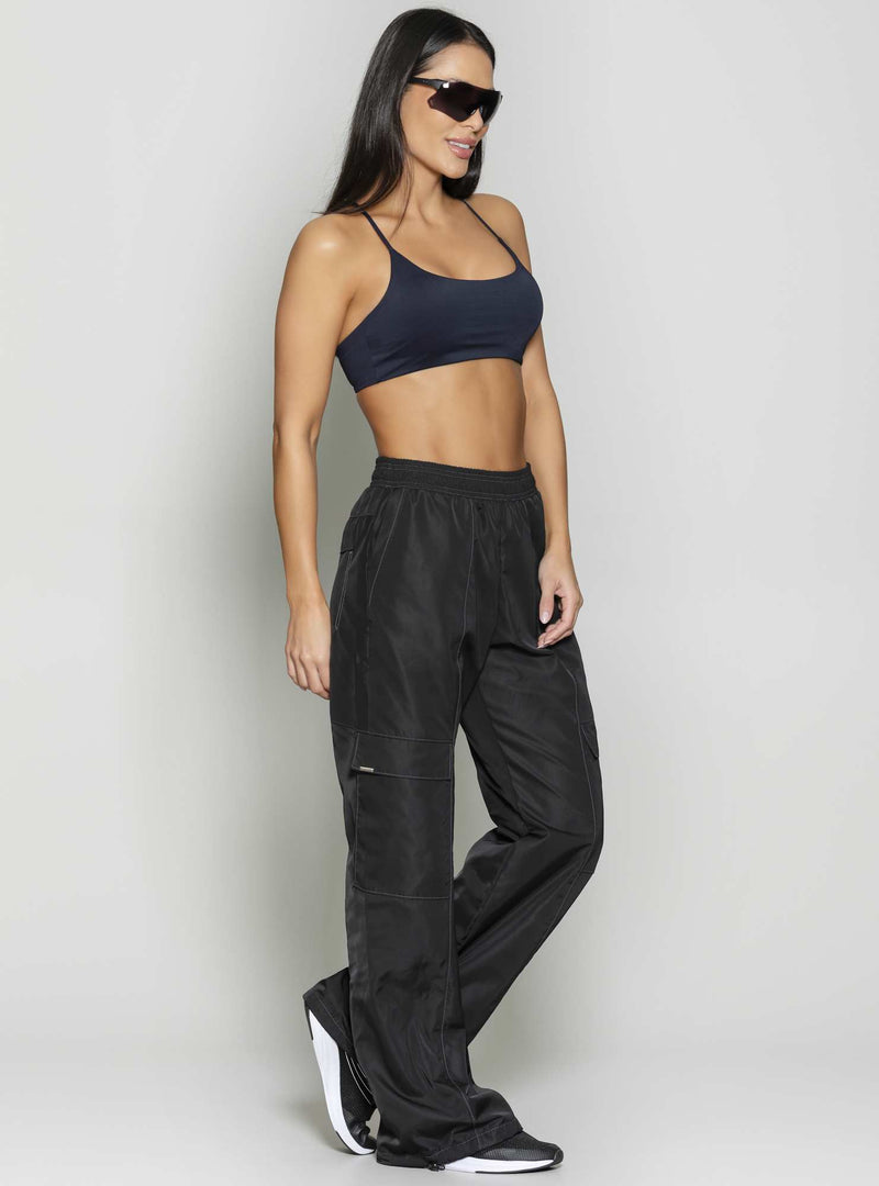 CALÇA WIDE LEG TWILL PRETO M