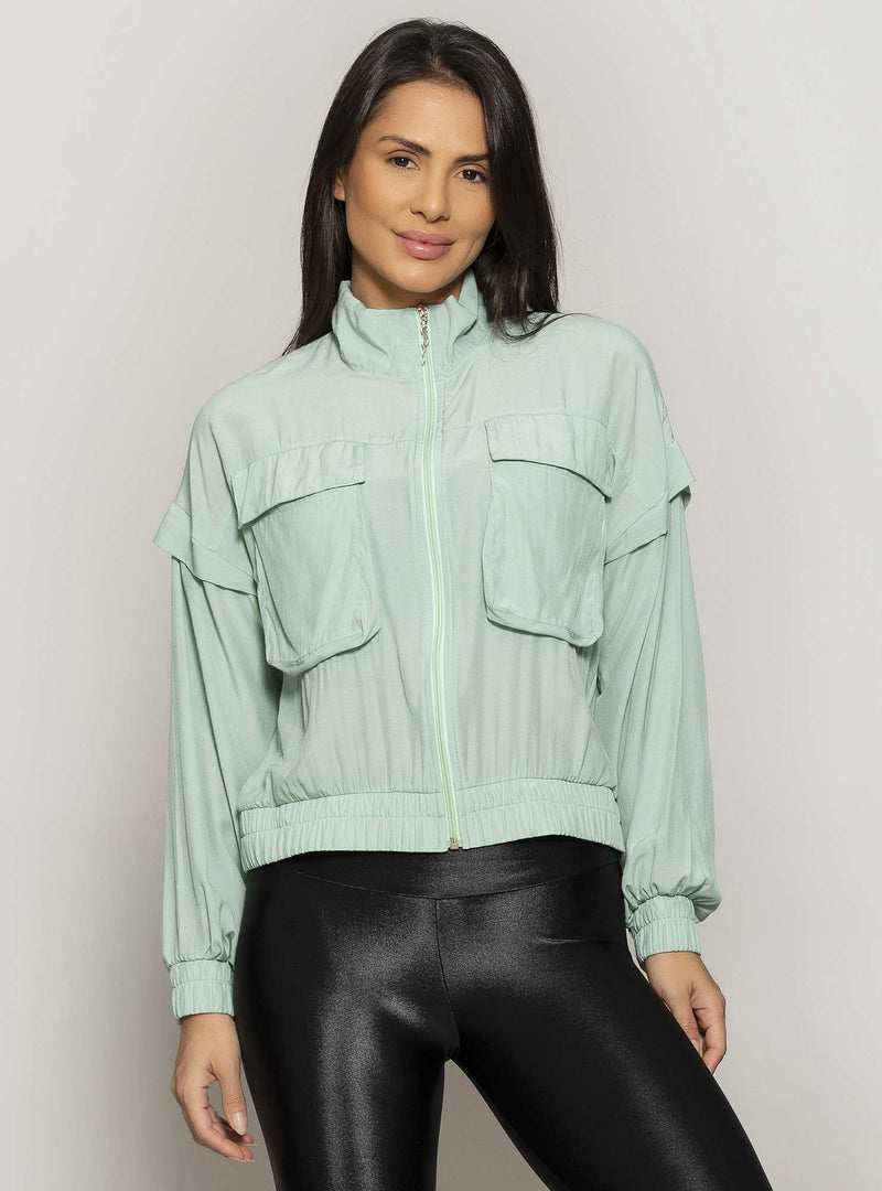 JAQUETA BOMBER RAYON CHEMISE LISO VERDE P