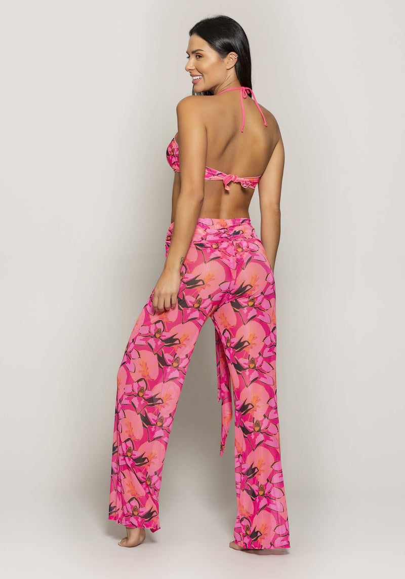 CALÇA PANTALONA TULE PLIE ESTAMPA ROSA M