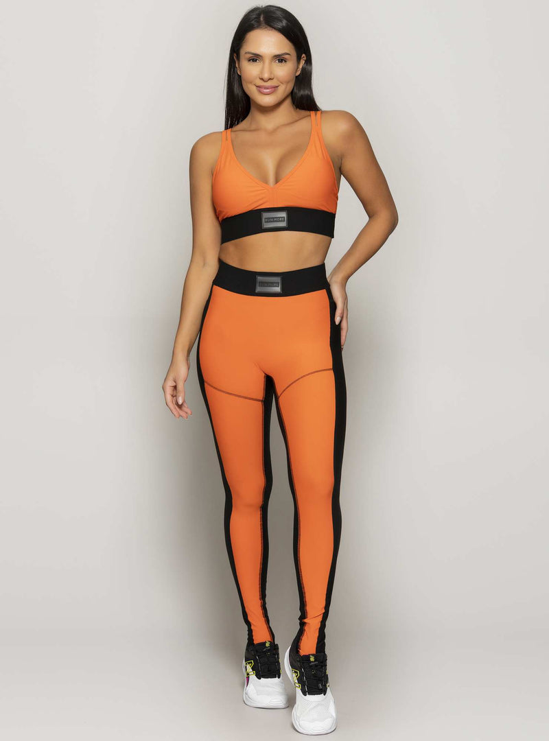 LEGGING COS COM ELASTICO  PRETA COM LARANJA  P