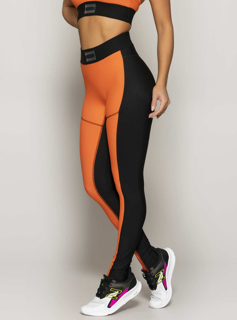 LEGGING COS COM ELASTICO  PRETA COM LARANJA  P