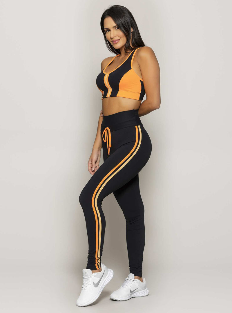 LEGGING COM BOLSO POWER FIT PRETO/LARANJA P