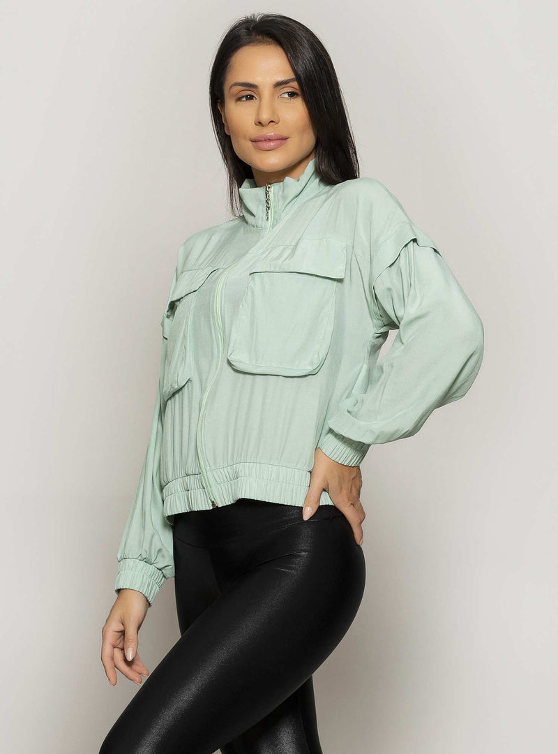 JAQUETA BOMBER RAYON CHEMISE LISO VERDE P