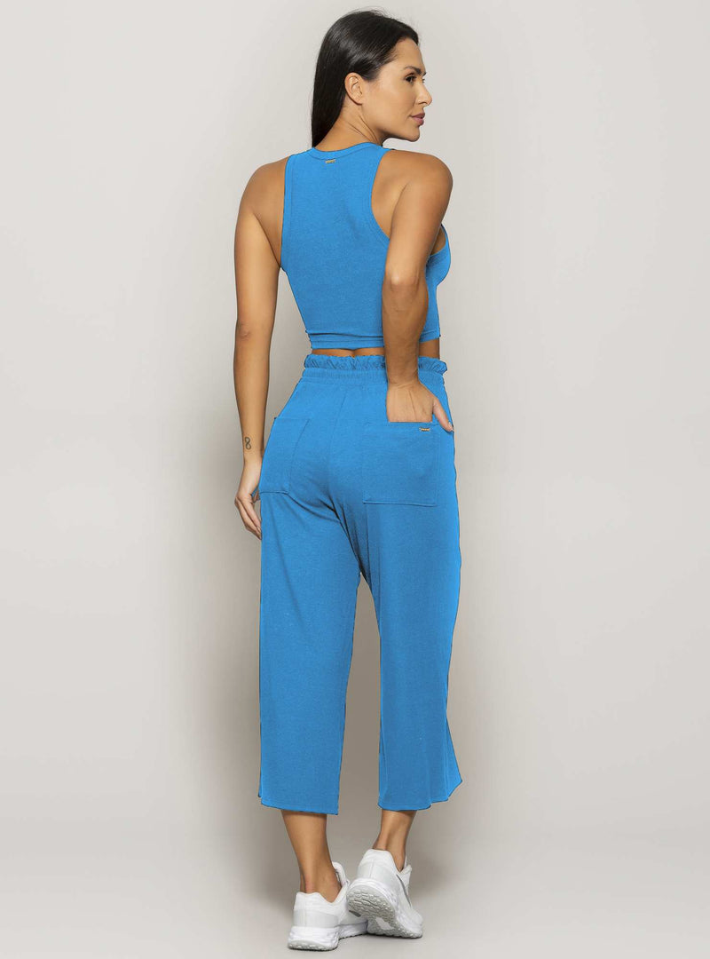 REGATA CROPPED AZUL CANELADO M