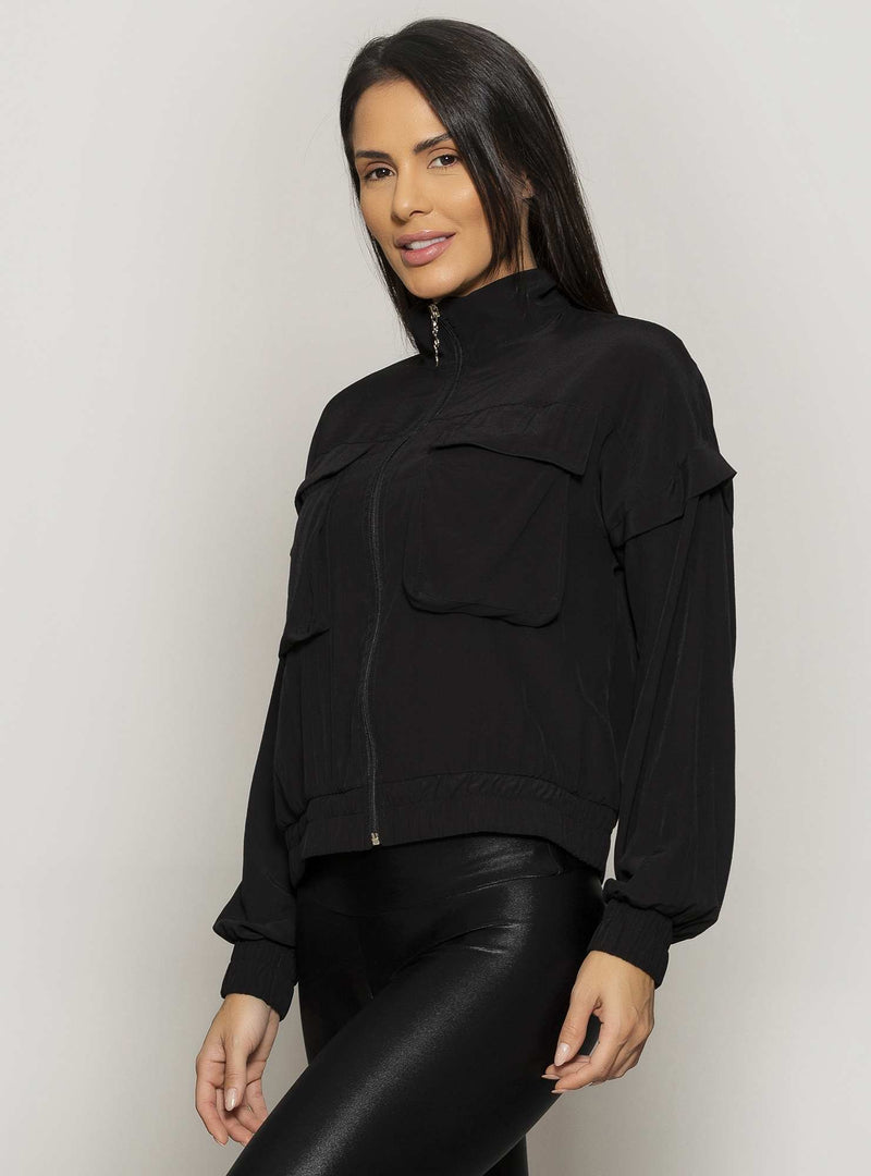 JAQUETA BOMBER RAYON CHEMISE LISO PRETO G