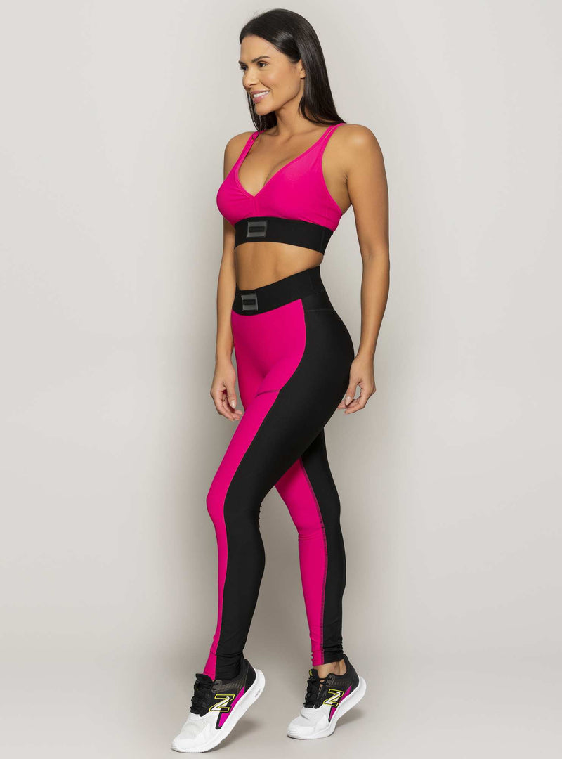 LEGGING COS COM ELASTICO PRETA COM PINK   M