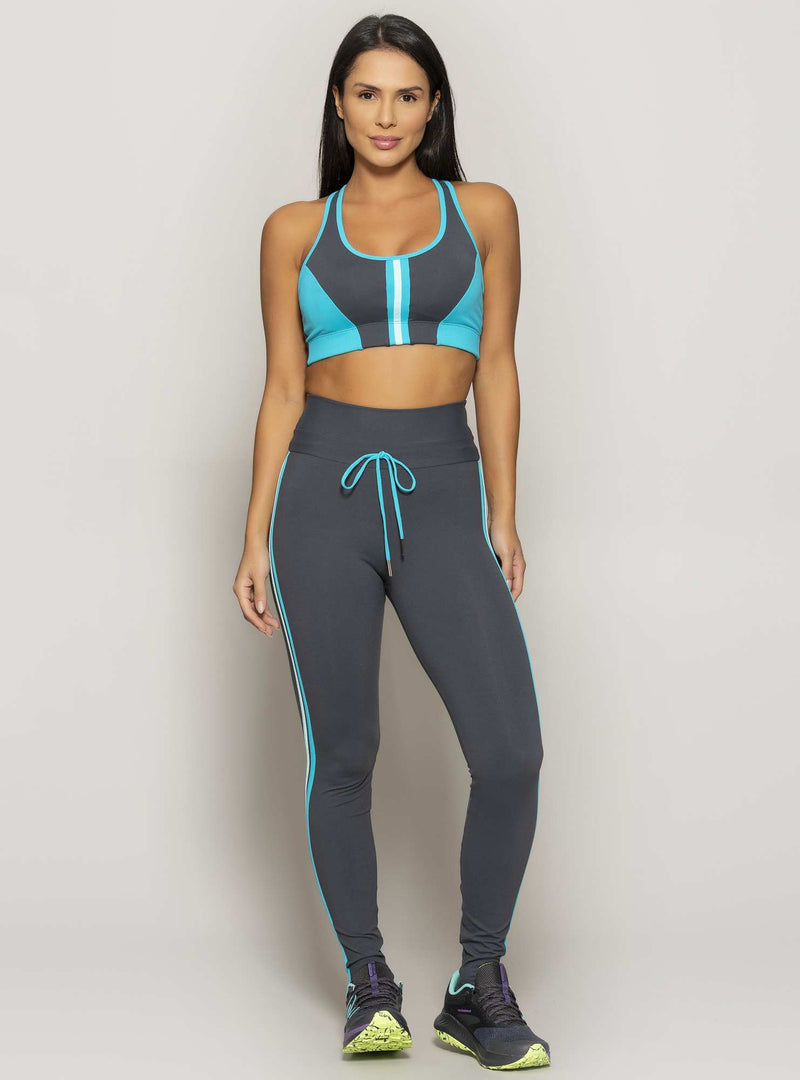 LEGGING COM BOLSO POWER FIT CINZA/AZUL M