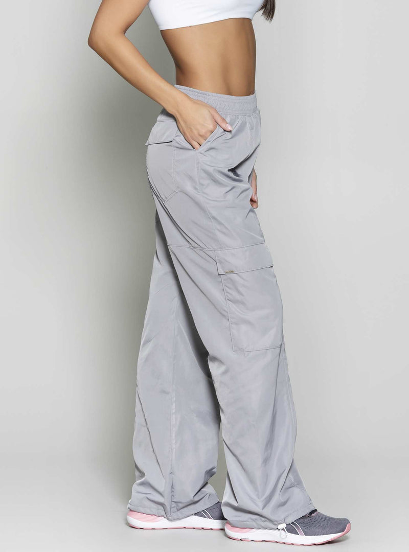 CALÇA WIDE LEG TWILL CINZA P