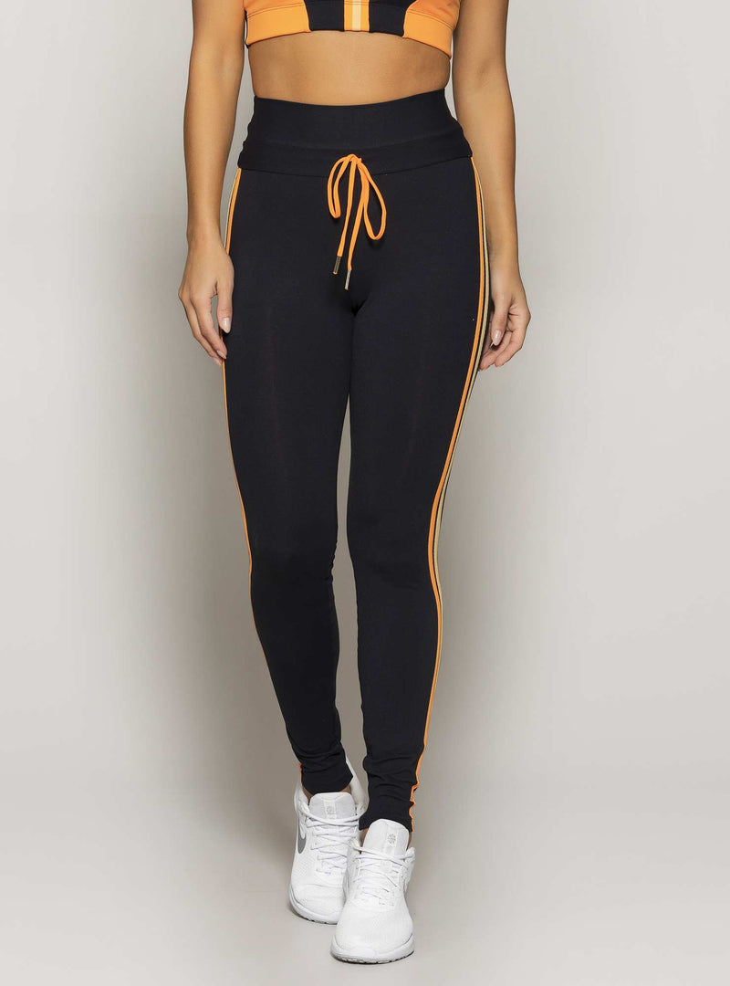 LEGGING COM BOLSO POWER FIT PRETO/LARANJA P