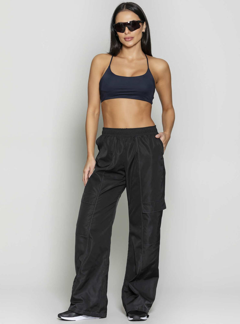 CALÇA WIDE LEG TWILL PRETO P