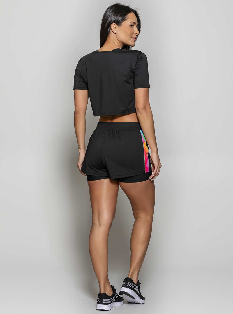 SHORT DUPLO LUAR PRETO/COLORIDO M