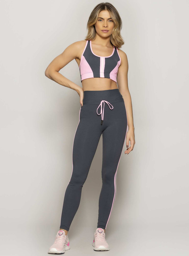 LEGGING COM BOLSO POWER FIT CINZA/ROSA P