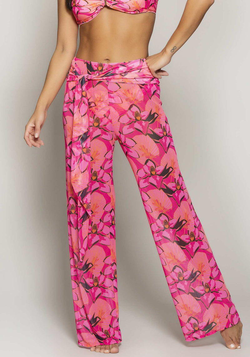 CALÇA PANTALONA TULE PLIE ESTAMPA ROSA M