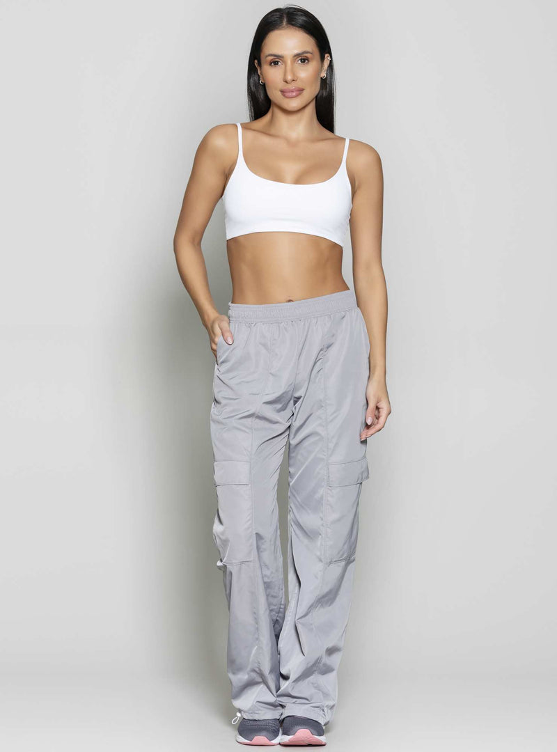 CALÇA WIDE LEG TWILL CINZA P