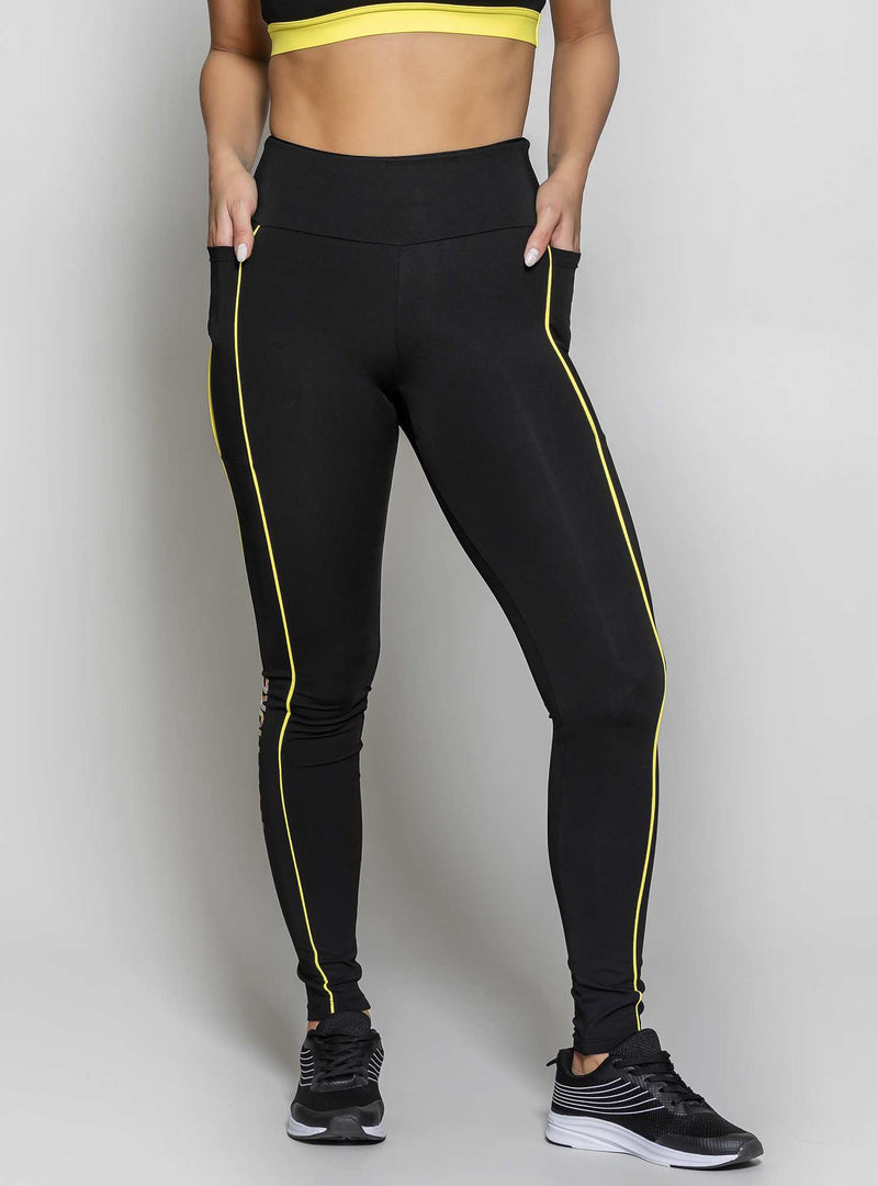 LEGGING COM BOLSO PRETO/AMARELO P