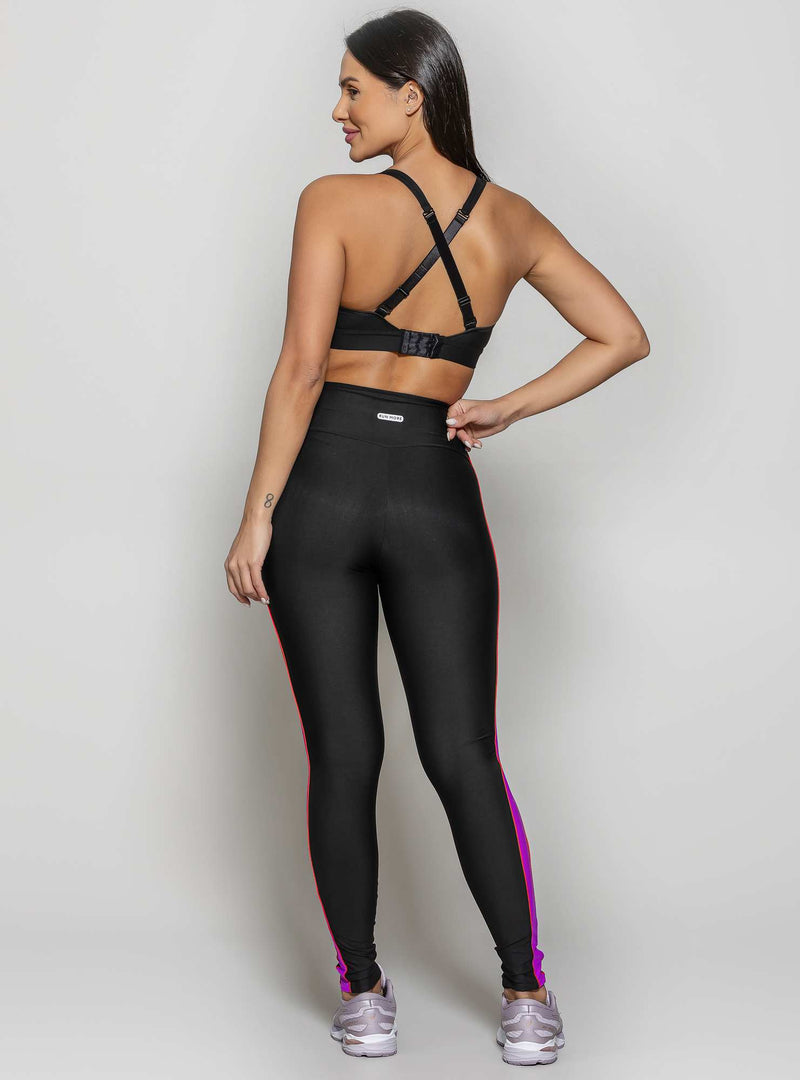 LEGGING CINTURA ALTA PRETO/ROXO MOVE M